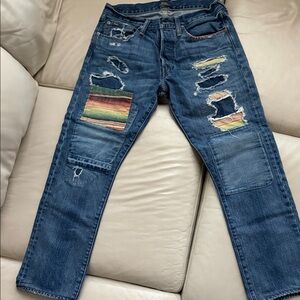 Polo by Ralph Lauren Blue Serape Straight Jeans with Multicolor Woven Patches